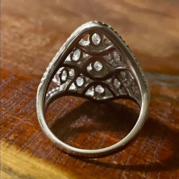 Sterling SilverChain Link Marquis Ring with Swarovski Crystals SZ 8 - Picture 5 of 5